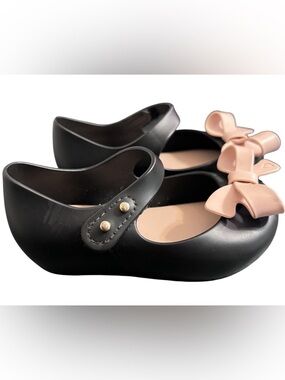 Mini Melissa Bow Mary Jane Shoes Size 6 Black Pink